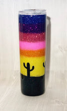 Load image into Gallery viewer, Cactus Sunset Skinny Glitter Tumbler