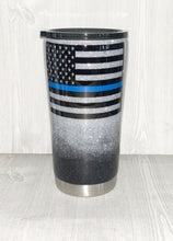 Load image into Gallery viewer, Blue Lives Matter Themed Ombré Glitter Tumbler