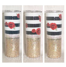 Load image into Gallery viewer, Rose and Gold Skinny Glitter Tumbler