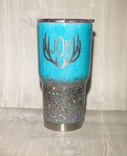 Load image into Gallery viewer, Tiffany Blue and Silver Chunky Glitter Ombre Tumbler