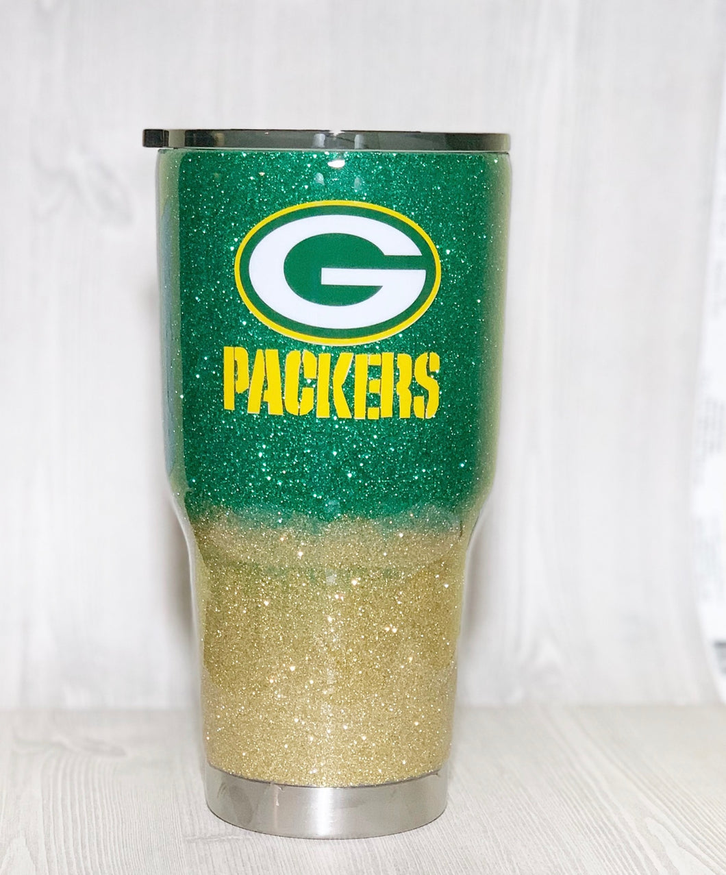 Green Bay Packers Ombre Glitter Tumbler
