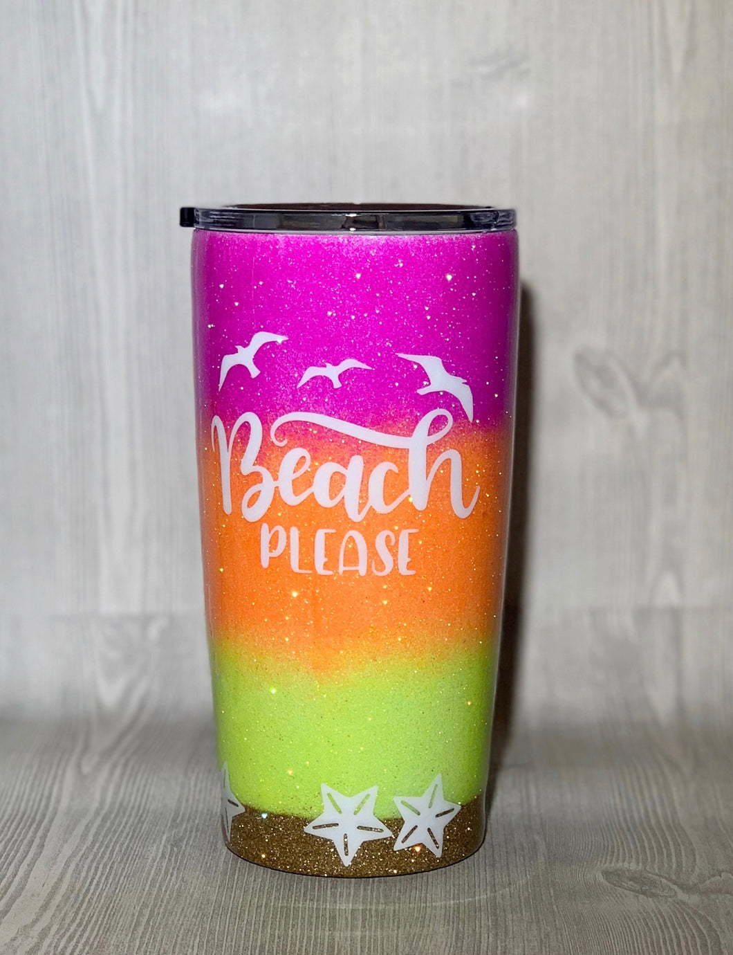 Beach Please Glitter Ombre Tumbler (Neon)