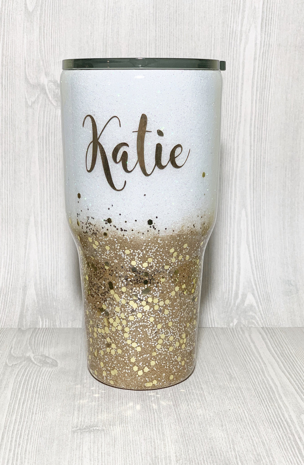 Snow White and Champagne Chunky Glitter Tumbler
