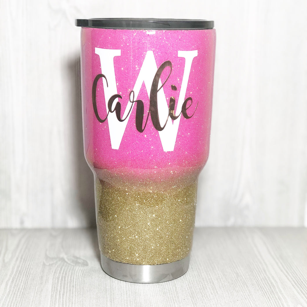 Hot Pink and Gold Glitter Tumbler
