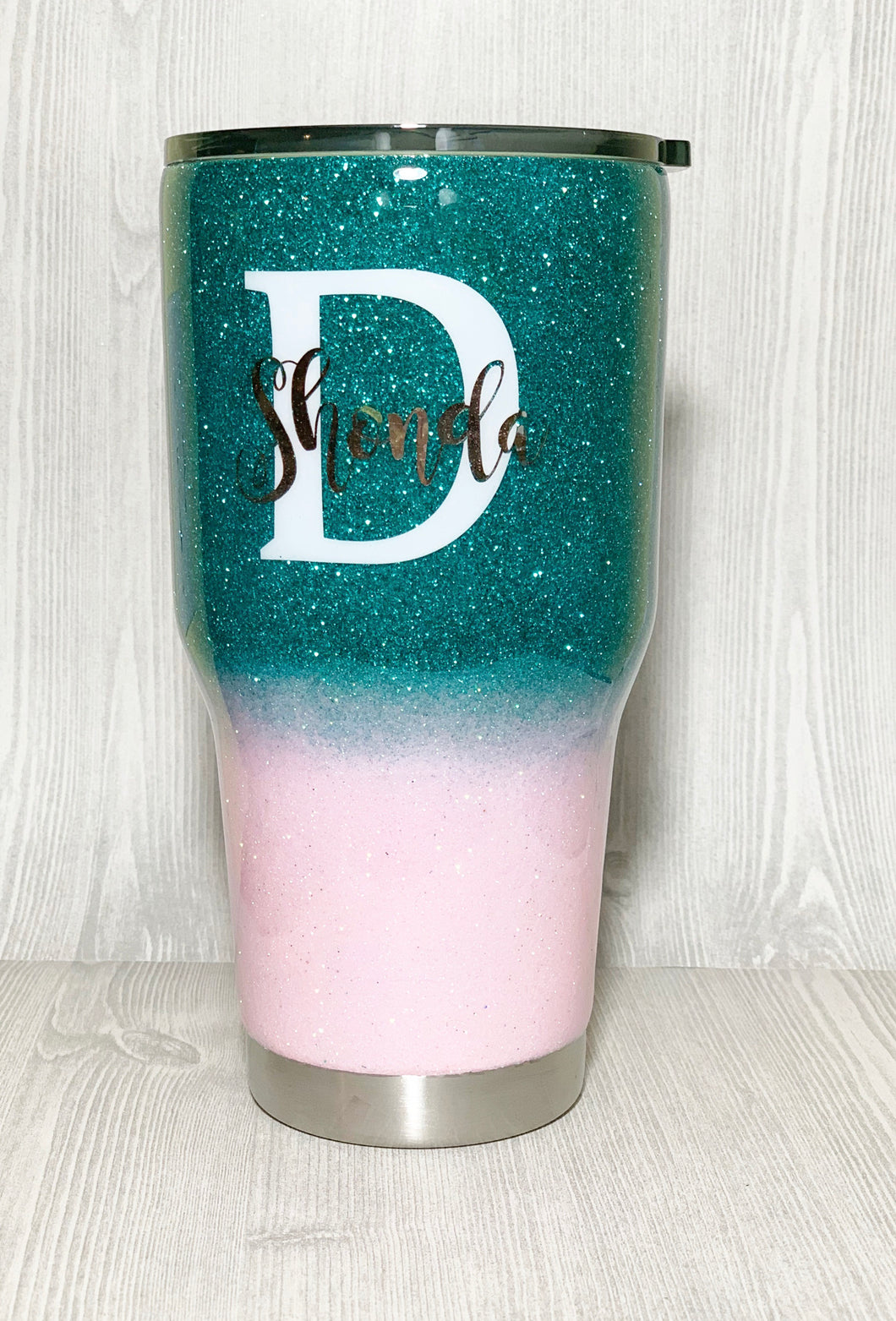 Blush and Turquoise Ombré Glitter Tumbler