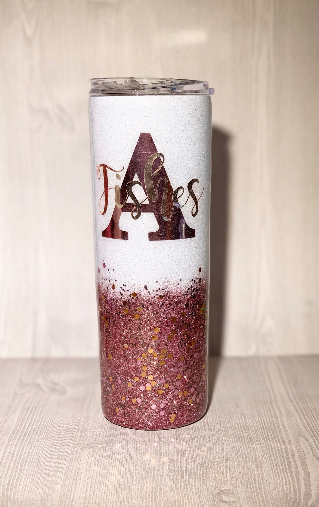 White and Rose Gold Chunky Skinny Glitter Tumbler