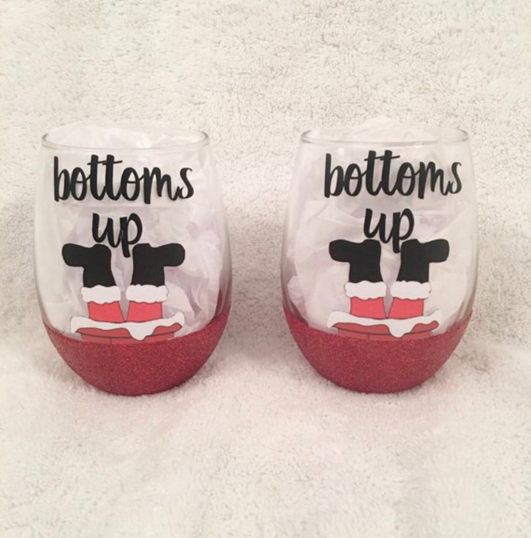 Bottoms Up Santa Wine Glass