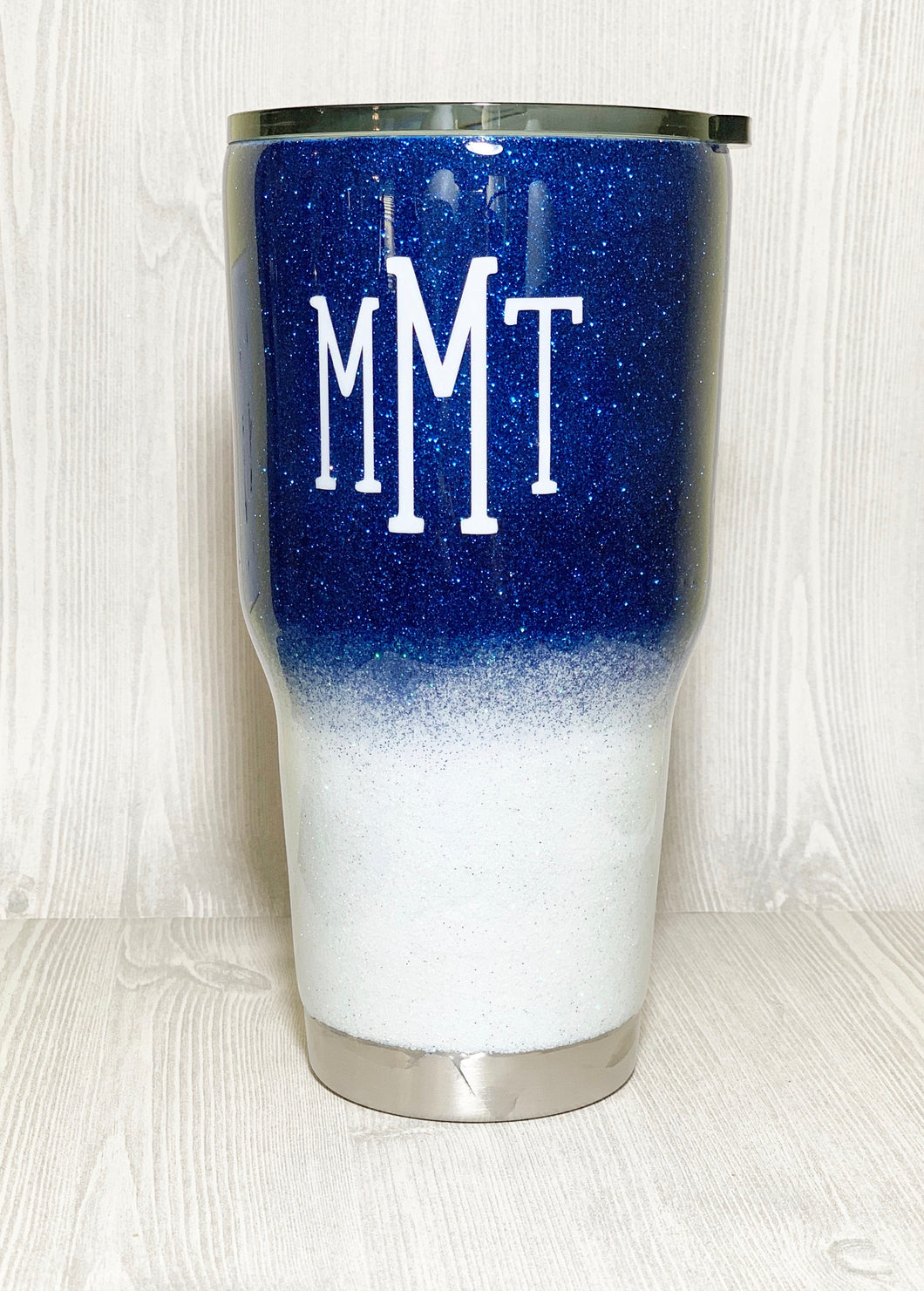 Blue and Snow White Ombré Glitter Tumbler