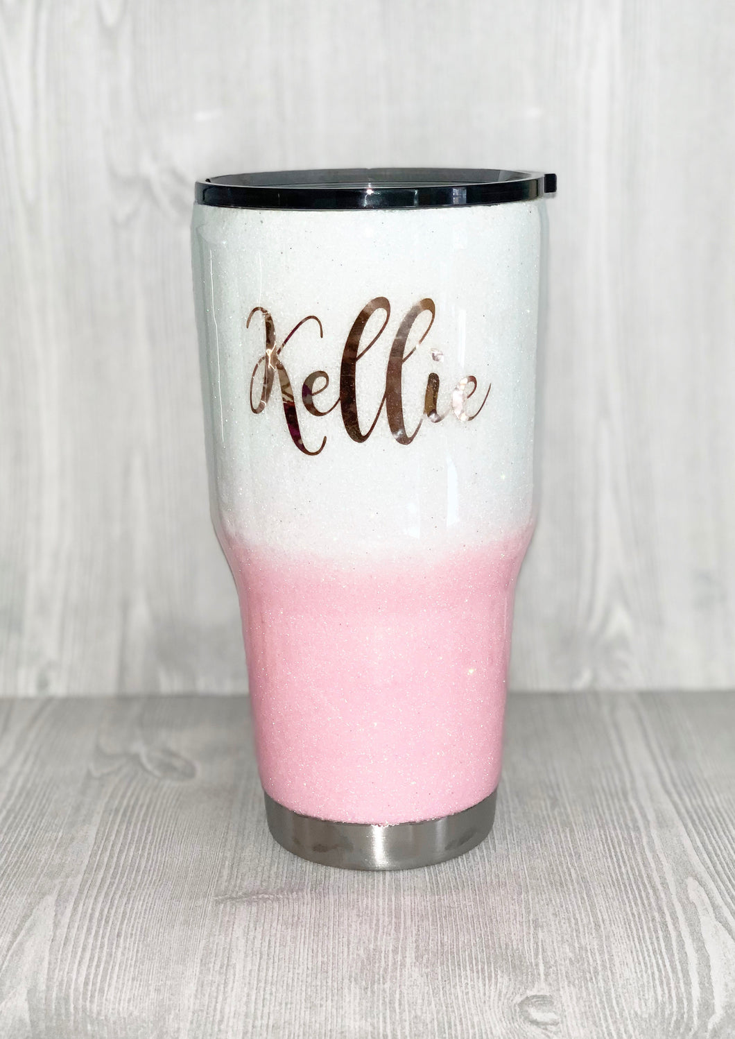 Snow White and blush Glitter Ombre Tumbler