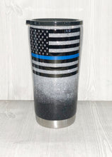Load image into Gallery viewer, Blue Lives Matter Themed Ombré Glitter Tumbler
