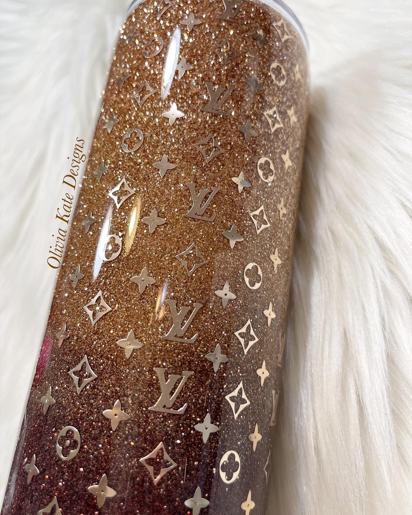 Louis Vuitton inspired glitter tumbler