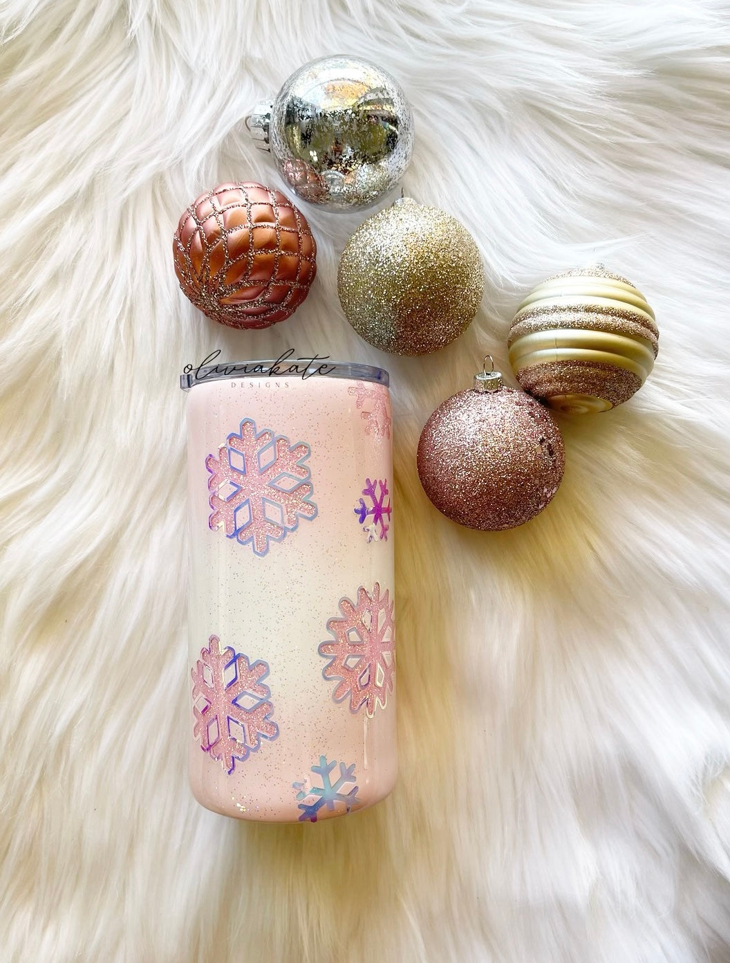 Pink Snowflake Glitter Tumbler