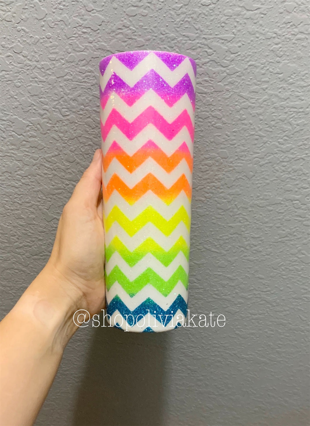 Neon Chevron Glitter Tumbler