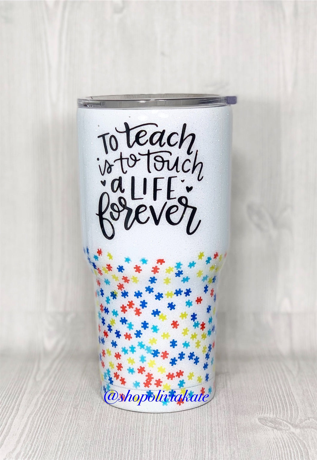 Teacher Puzzle Glitter Tumbler