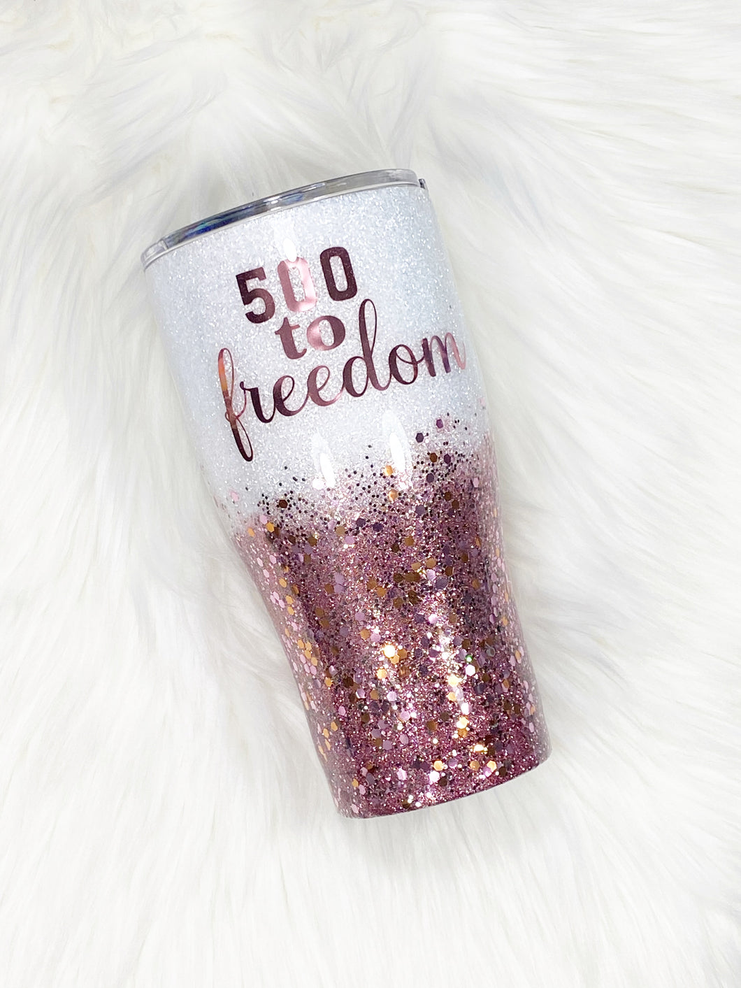 Snow White and Rose Gold Chunky Glitter Tumbler