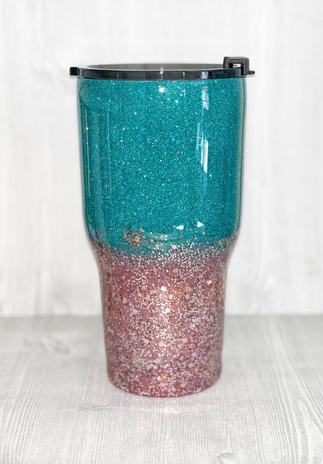 Deep Mint and Rose Gold Chunky Glitter Ombre Tumbler