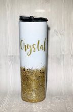 Load image into Gallery viewer, White and Gold Chunky Skinny Glitter Tumbler
