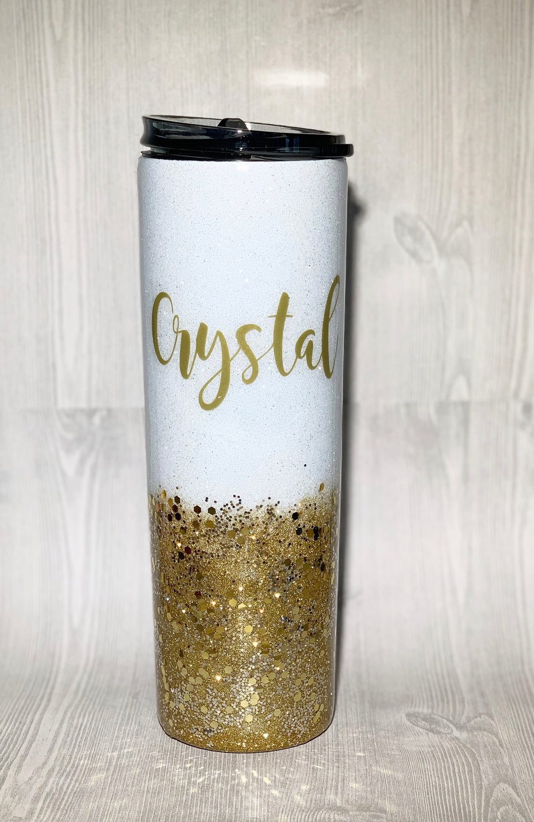 White and Gold Chunky Skinny Glitter Tumbler