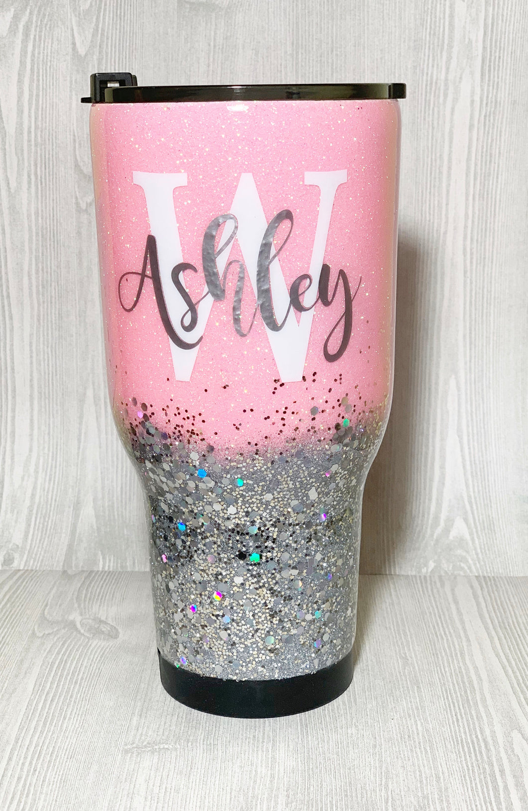 Light Pink and Silver Chunky Glitter Tumbler