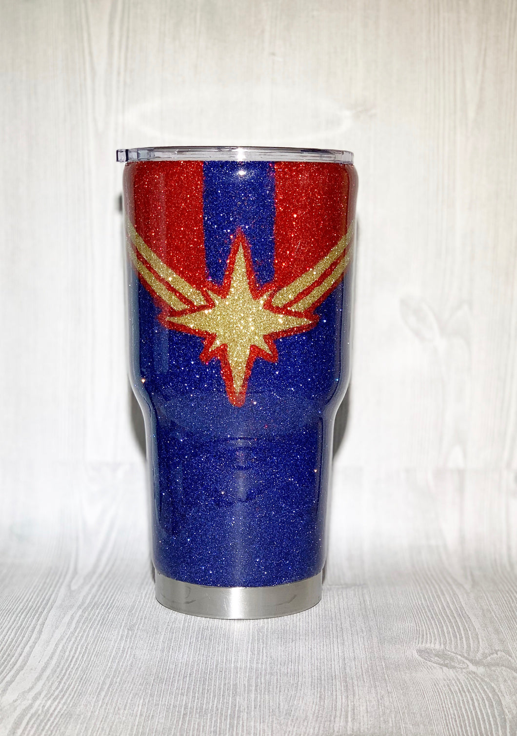 Captain Marvel Themed Glitter Tumbler