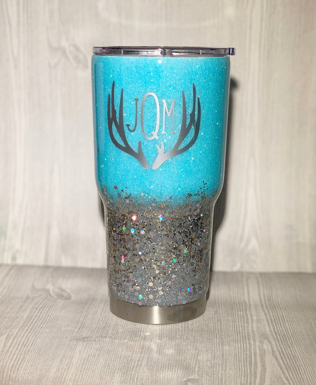 Tiffany Blue and Silver Chunky Glitter Ombre Tumbler